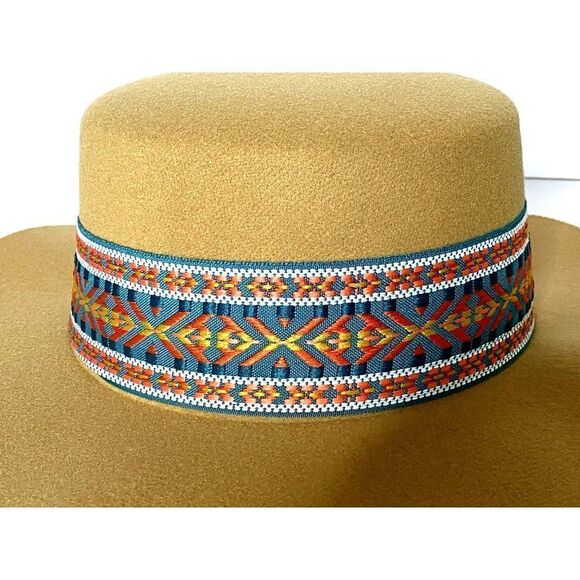 Nordstrom BP Camel Felt Panama Tapestry Band Wide Brim Fedora Hat One Size NEW - Picture 2 of 3